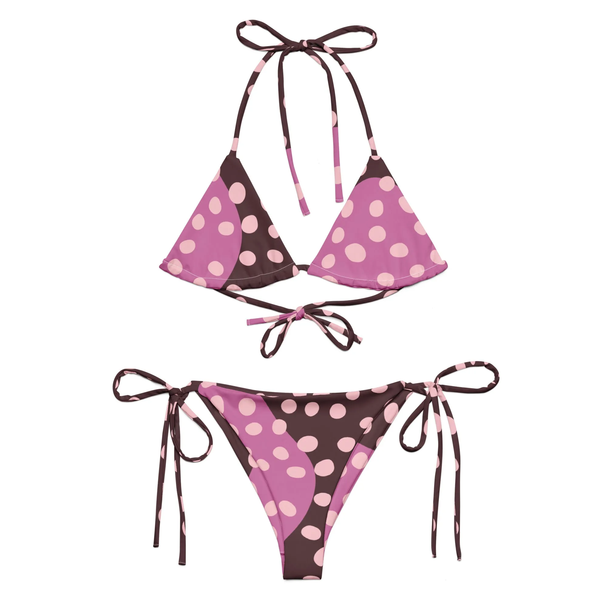 Purple with Light Polka Dots Pattern String Bikini by Dumbbells and Hotels