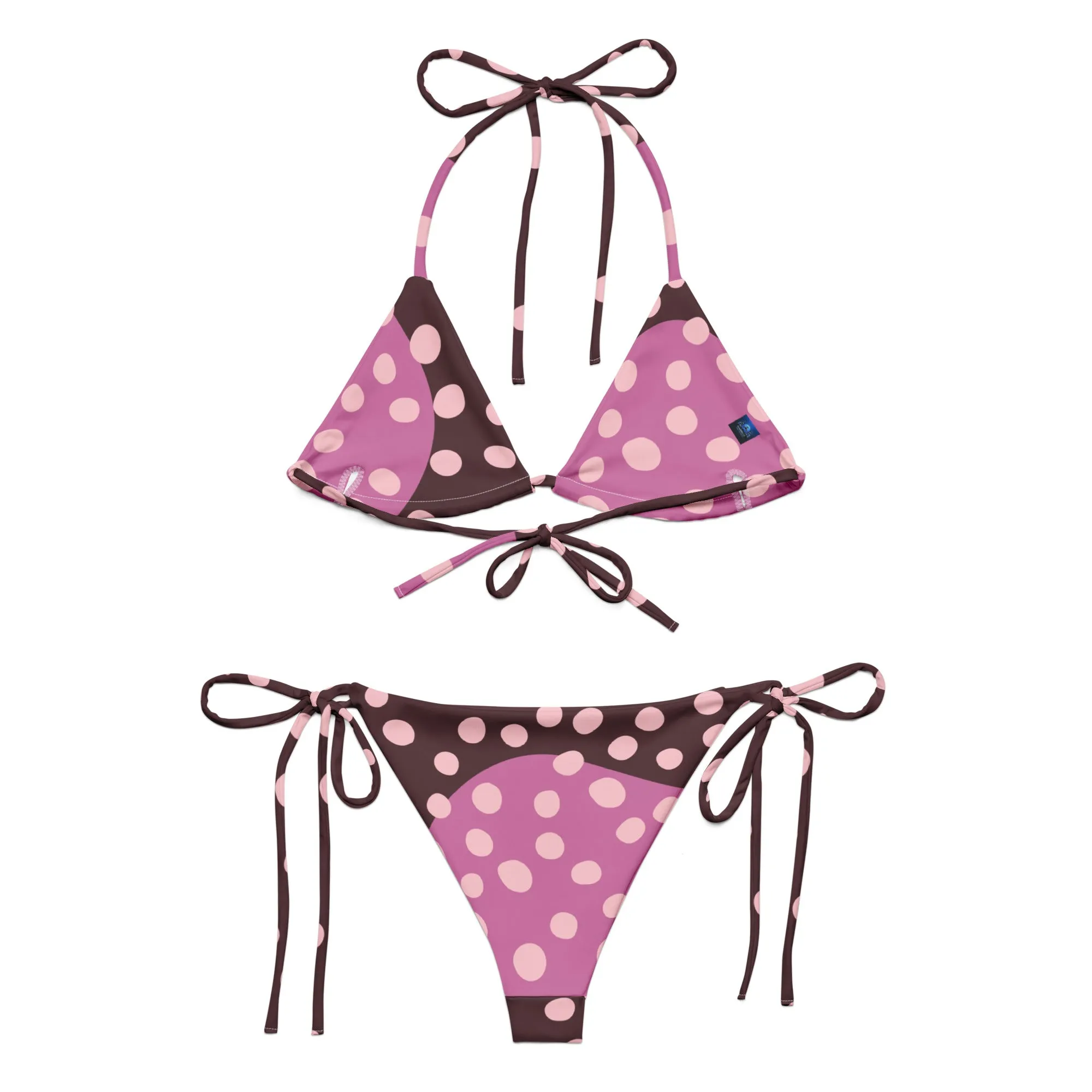 Purple with Light Polka Dots Pattern String Bikini by Dumbbells and Hotels