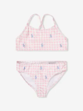 Ralph Lauren Girls Gingham Logo Bikini in Pink