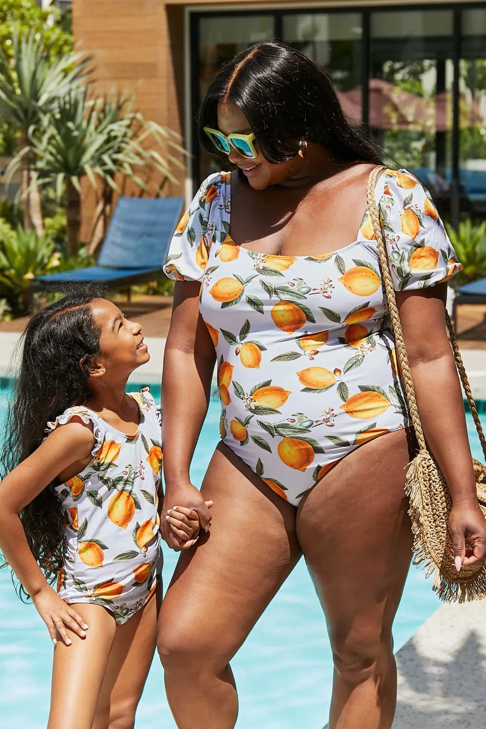 Salty Air Puff Sleeve One-Piece in Citrus Orange