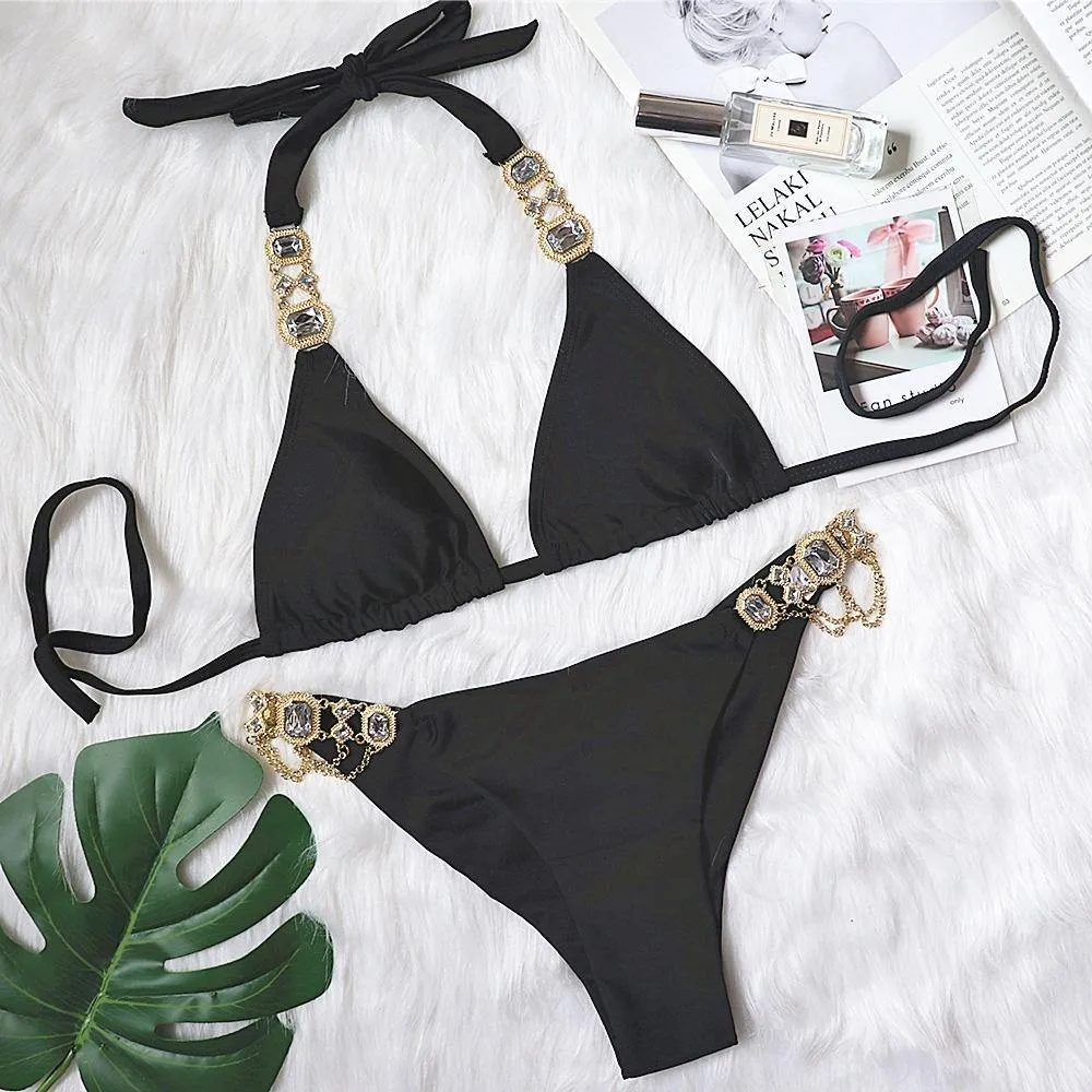 Sexy Rhinestone Metal Decoration Bikini