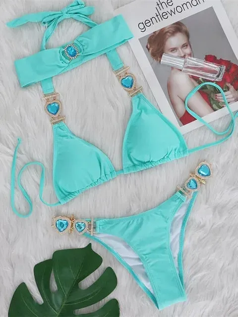 Sexy Rhinestones Bikini With Headband