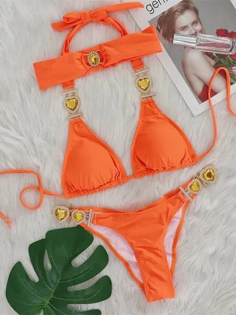 Sexy Rhinestones Bikini With Headband