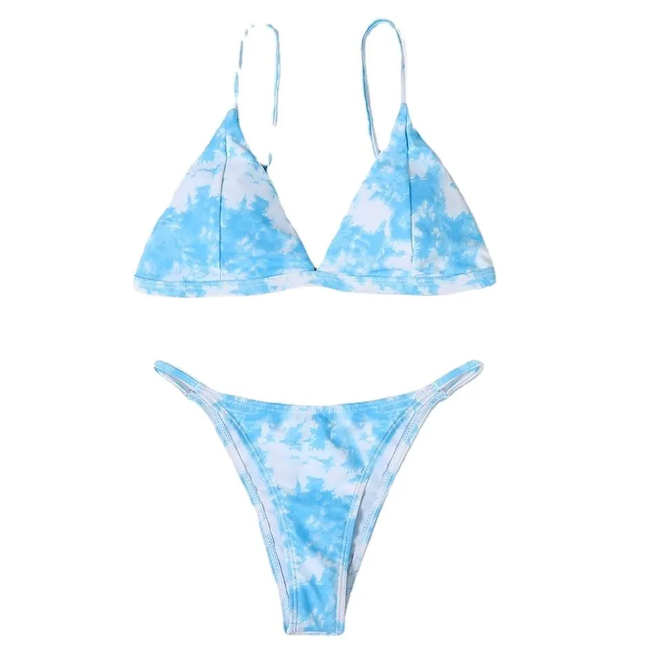 Sexy Women's Dye-print Brazilian Swimsuit With Mini Thong & Thin Strap Bra