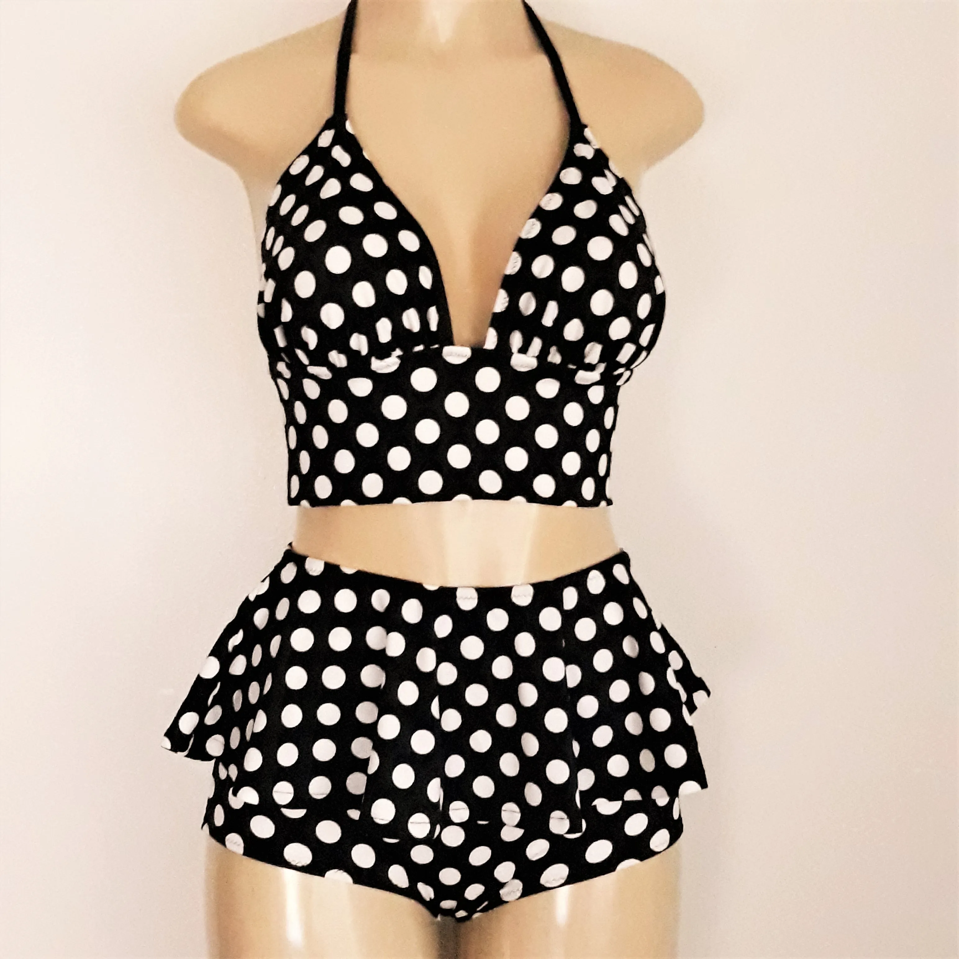 Short Tankini Bikini Top Peplum Pin Up High Waisted Swimwear Bottom