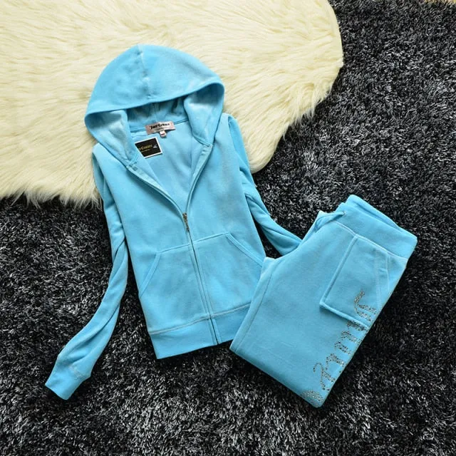 Spring/Fall Women's Brand Velvet Fabric Tracksuits Velour Suit Women Track Suit Hoodies And Pants fat sister sportswear