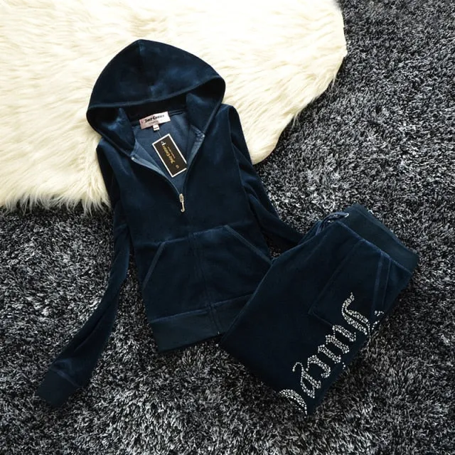 Spring/Fall Women's Brand Velvet Fabric Tracksuits Velour Suit Women Track Suit Hoodies And Pants fat sister sportswear