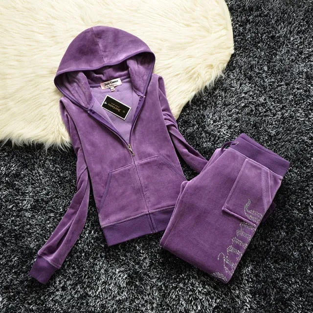 Spring/Fall Women's Brand Velvet Fabric Tracksuits Velour Suit Women Track Suit Hoodies And Pants fat sister sportswear