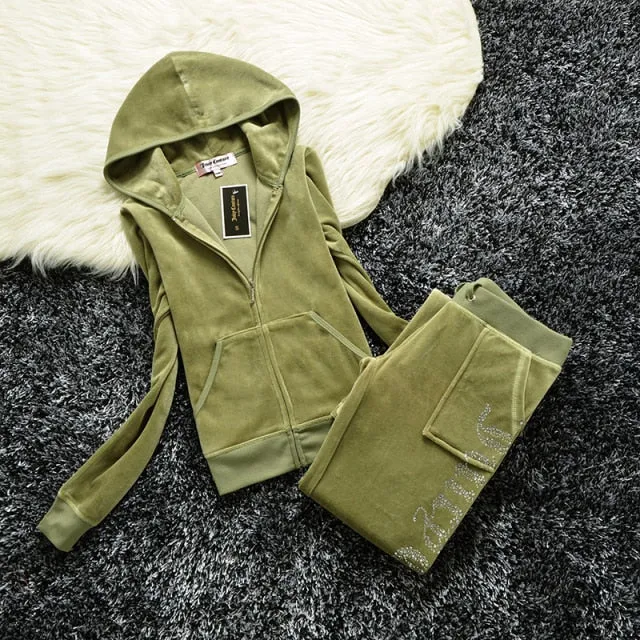 Spring/Fall Women's Brand Velvet Fabric Tracksuits Velour Suit Women Track Suit Hoodies And Pants fat sister sportswear