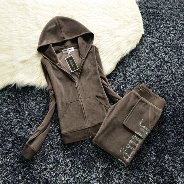 Spring/Fall Women's Brand Velvet Fabric Tracksuits Velour Suit Women Track Suit Hoodies And Pants fat sister sportswear