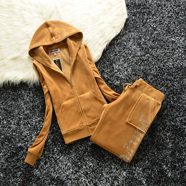 Spring/Fall Women's Brand Velvet Fabric Tracksuits Velour Suit Women Track Suit Hoodies And Pants fat sister sportswear