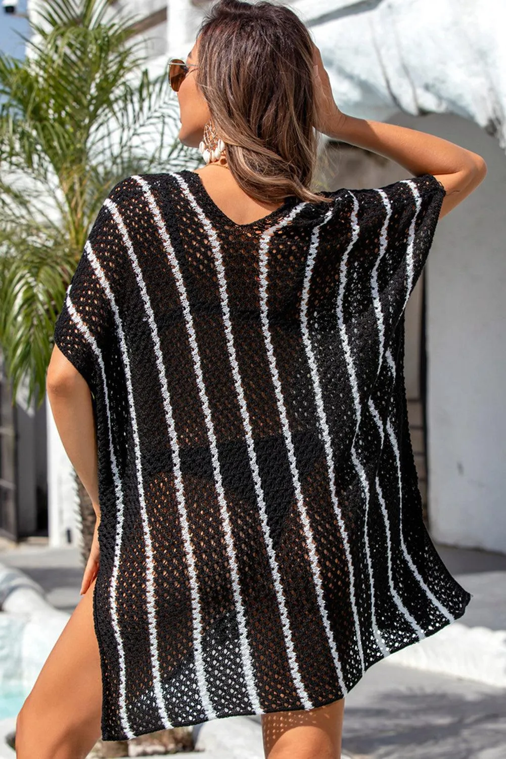 Striped Crochet Loose Beach Cover Up