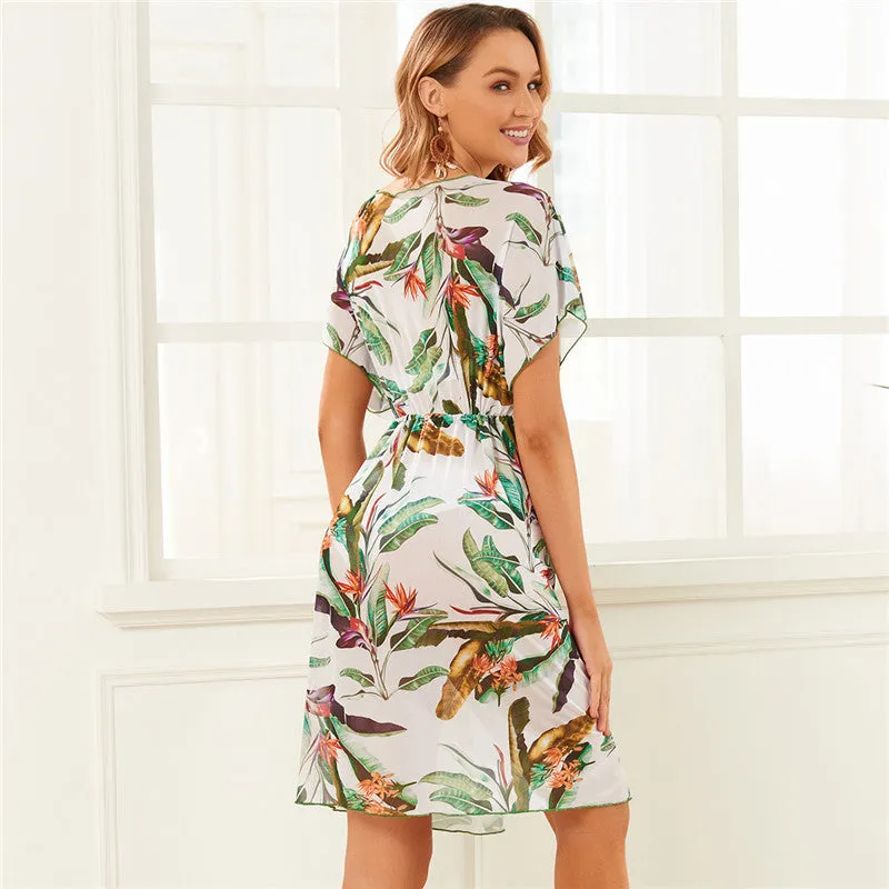 VenusFox Beach Dress 2021 Bikini Cover Up Print Cardigan Summer Tunic Ladies Tunics Swimsuit Cover-Ups Beachwear Floarl Coverups Floral