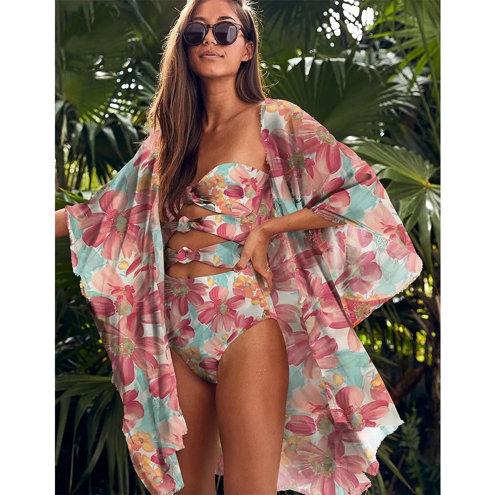 VenusFox Beach Wear Print Bikini Swimwear Women Wrap Skirt Swimsuit High Waist 2020 Cover Up Sexy Sarong plage Beach Wear Bathing Suit