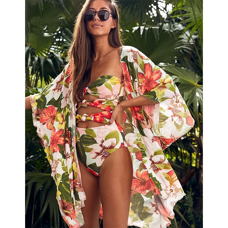 VenusFox Beach Wear Print Bikini Swimwear Women Wrap Skirt Swimsuit High Waist 2020 Cover Up Sexy Sarong plage Beach Wear Bathing Suit