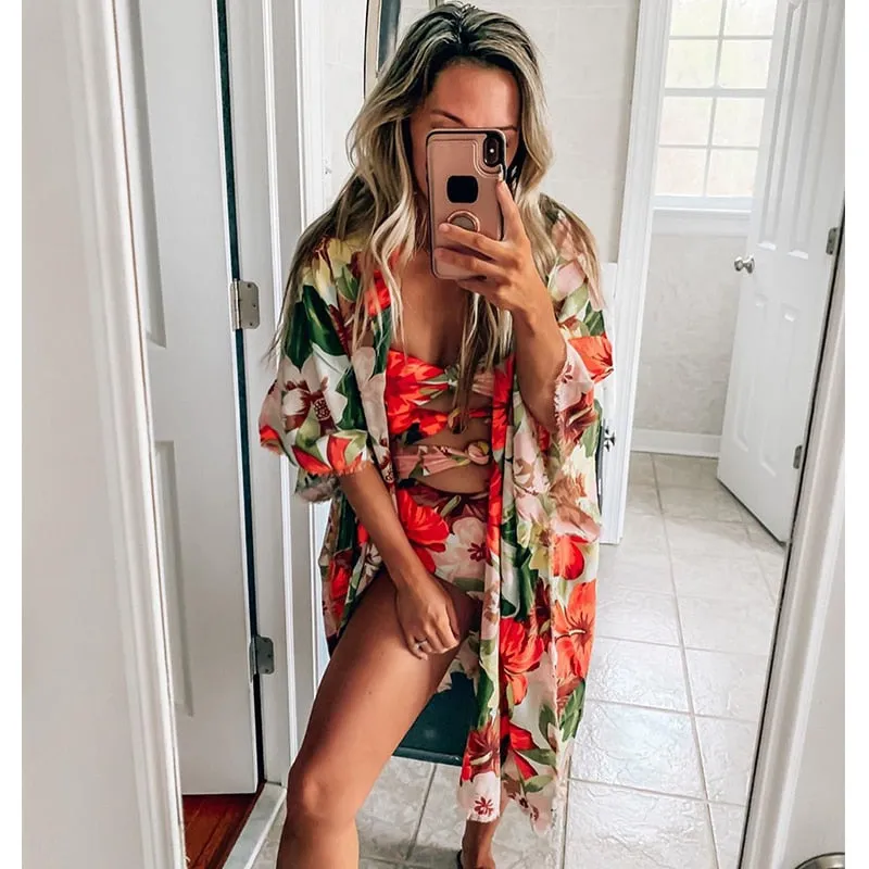 VenusFox Beach Wear Print Bikini Swimwear Women Wrap Skirt Swimsuit High Waist 2020 Cover Up Sexy Sarong plage Beach Wear Bathing Suit