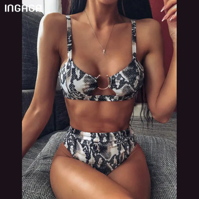 VenusFox High Waist Bikinis Set 2021 Swimsuits Push Up Swimwear Women String Halter Biquini Brazilian Leopard Bathing Suit Women