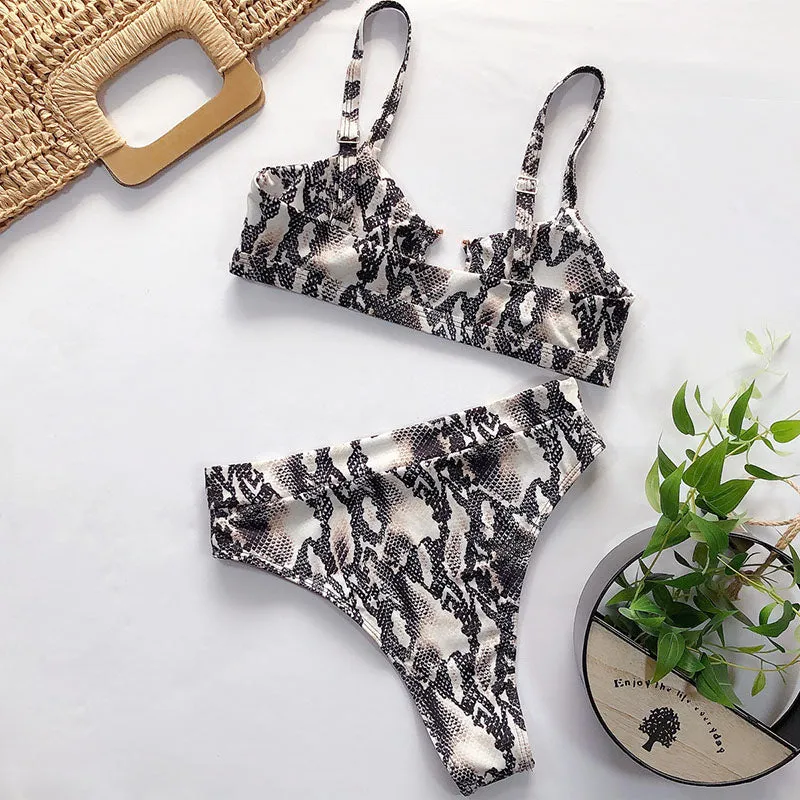 VenusFox High Waist Bikinis Set 2021 Swimsuits Push Up Swimwear Women String Halter Biquini Brazilian Leopard Bathing Suit Women