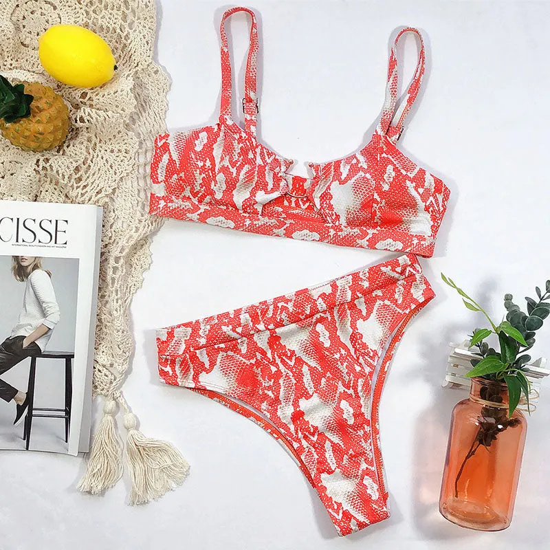 VenusFox High Waist Bikinis Set 2021 Swimsuits Push Up Swimwear Women String Halter Biquini Brazilian Leopard Bathing Suit Women