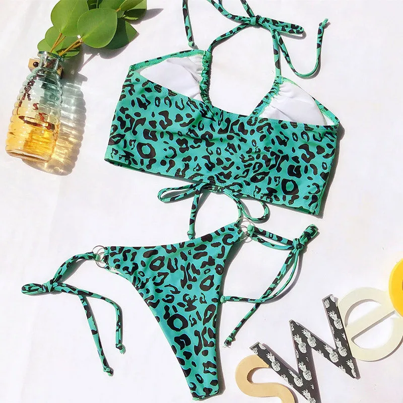 VenusFox High Waist Bikinis Set 2021 Swimsuits Push Up Swimwear Women String Halter Biquini Brazilian Leopard Bathing Suit Women