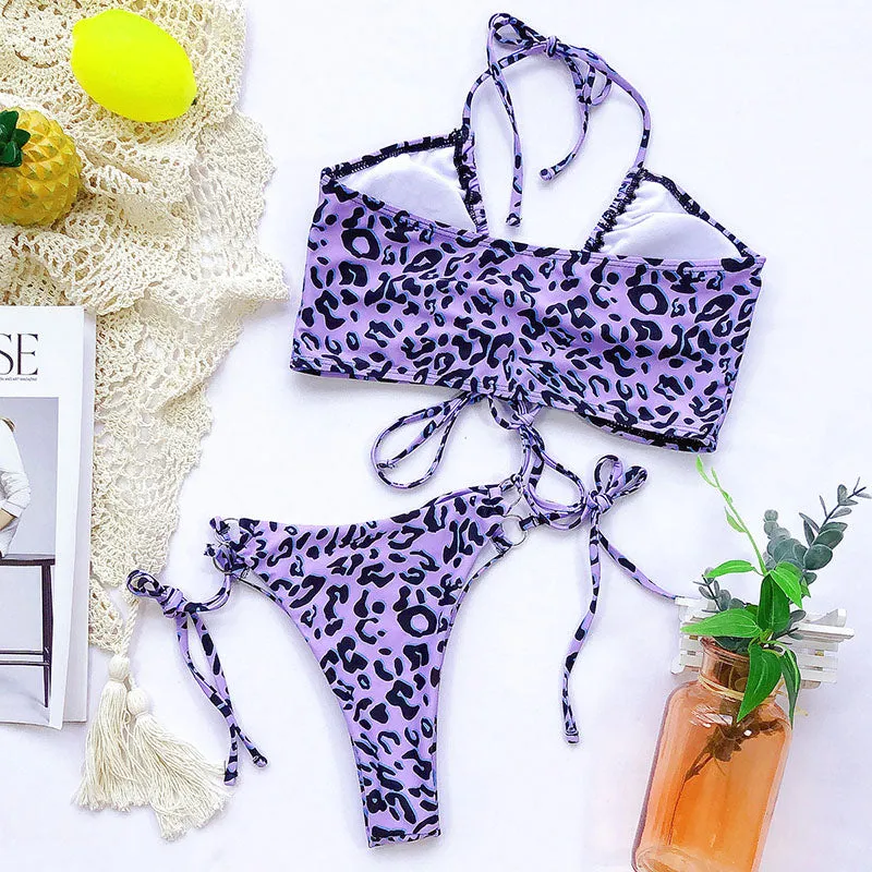 VenusFox High Waist Bikinis Set 2021 Swimsuits Push Up Swimwear Women String Halter Biquini Brazilian Leopard Bathing Suit Women