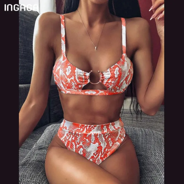 VenusFox High Waist Bikinis Set 2021 Swimsuits Push Up Swimwear Women String Halter Biquini Brazilian Leopard Bathing Suit Women