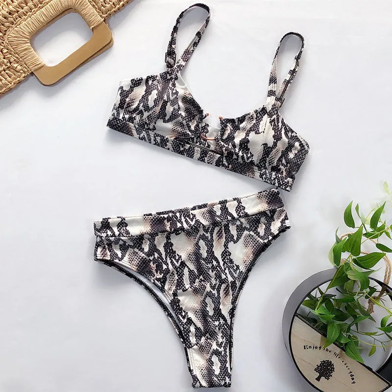 VenusFox High Waist Bikinis Set 2021 Swimsuits Push Up Swimwear Women String Halter Biquini Brazilian Leopard Bathing Suit Women