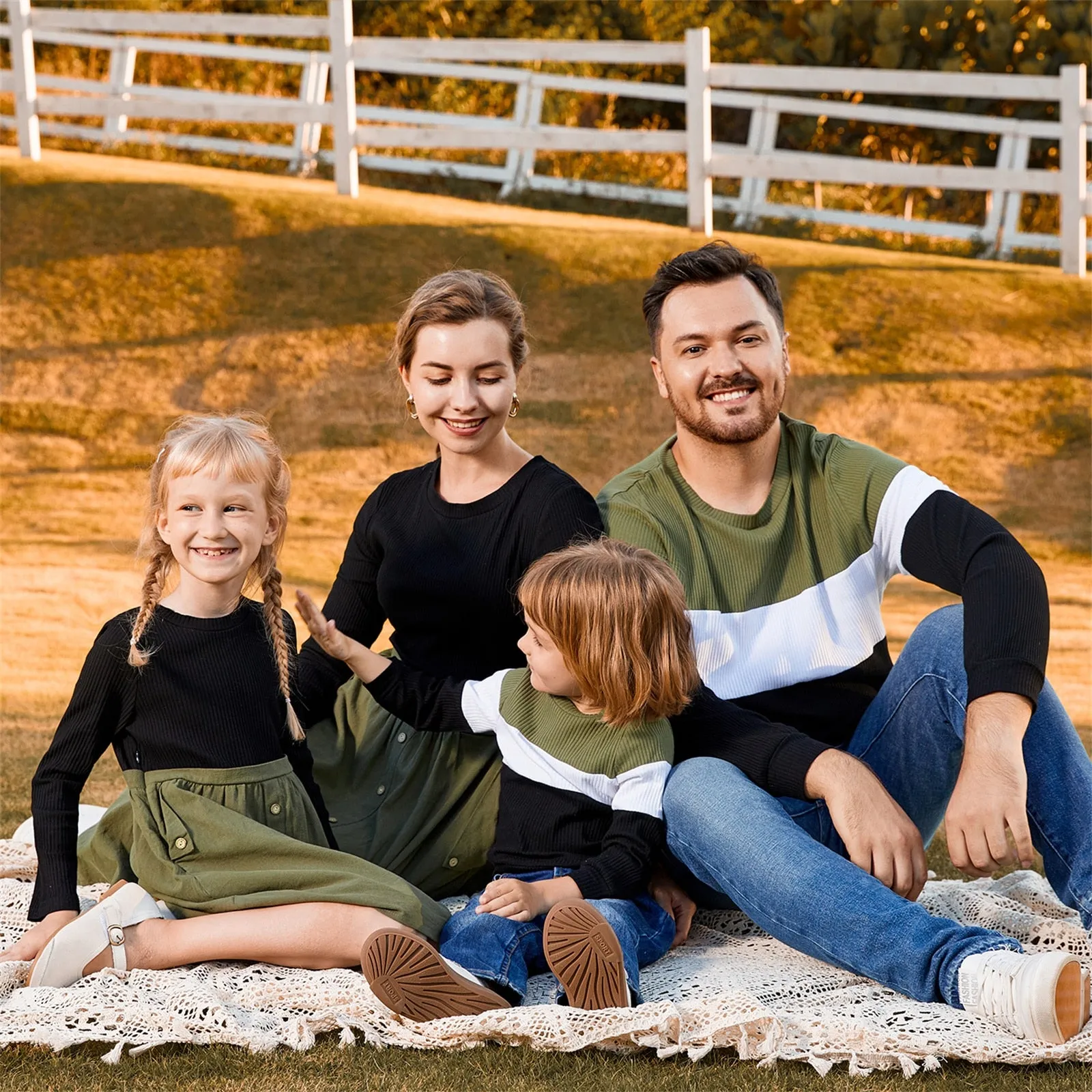 Winter Family Matching Green & Black Outfit - Dress, Romper & Shirt for Mom, Dad and Baby